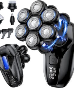 Afeitadoras de cabeza para hombres calvos, kit de aseo eléctrico 5 en 1, 7D flotante IPX7, impermeable, recargable, maquinilla de afeitar húmeda/seca para cabeza calva de calavera, vello
