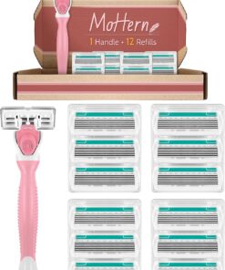 Maquinillas de afeitar para mujeres con piel sensible, incluye 1 maquinilla de afeitar de viaje para mujer con 12 recambios de cuchillas, color rosa