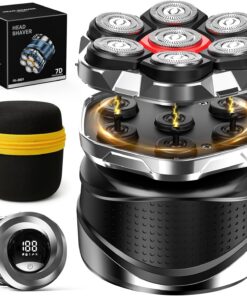 Afeitadora de cabeza 7D con estuche de viaje, afeitadoras de cabeza magnética mejoradas 2026 para hombres calvos, IPX7 impermeable para hombres húmedos/secos, afeitadoras recargables para cuero