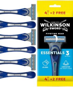 Wilkinson Sword Extra 3 Essential - Pack de 4 + 2 Maquinillas Desechables Con Una Banda Lubricante De Aloe Vera - Optimas Para el Cuidado y Suavidad Facial (Paquete de 2)