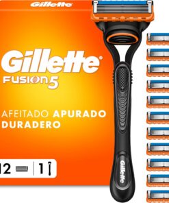 Gillette Fusion5 Maquinilla de Afeitar para Hombre con 12 Recambios | 1 Mango + 12 Cuchillas de Afeitar con 5 Hojas, Banda de Gel Lubricante Y Recortadora de Precisión, Afeitado Apurado