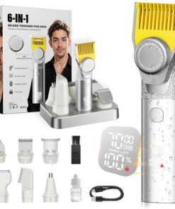 Recortadora de barba para hombre, kit de aseo magnético todo en uno, esfera de precisión de 24 ajustes, cortadora de pelo inalámbrica de batería larga de 4.5 horas para hombres, recortadora