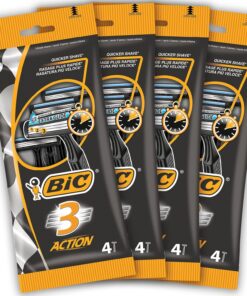 BIC 3 Action Maquinillas de Afeitar Desechables para Hombre, Para Un Afeitado Apurado y Rápido, 4 Paquetes de 4 Cuchillas