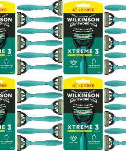 Wilkinson Sword Xtreme 3 Sensitive - Maquinillas de Afeitar Desechables con 3 Hojas Flexibles y Banda Lubricante de Aloe Vera y Vitamina E, Pack Promocional 4 + 2 Unidades (Paquete de 4)