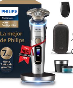 Philips i9000 Prestige Ultra, Afeitadora Eléctrica Hombre, Máquina de Afeitar Barba en Seco y Húmedo, Tecnología SkinIQ Pro, Base de Carga, Recargable, Estuche Premium, Centro de limpieza, XP9404/31