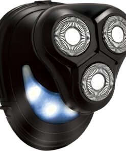 Groom Essentials - Afeitadora giratoria 3D para hombres con luz LED, compacta, inalámbrica, funciona con pilas, 3 cabezales flotantes, maquinilla de afeitar eléctrica, afeitadora para hombre con mango