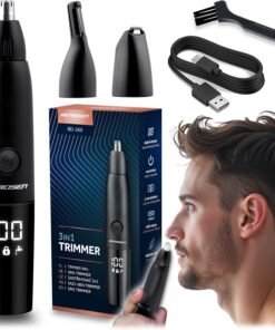 Berdsen Cortapelos de nariz 3 en 1 para hombre, eléctrico, recortador de precisión, 3 cabezales intercambiables LCD, color negro