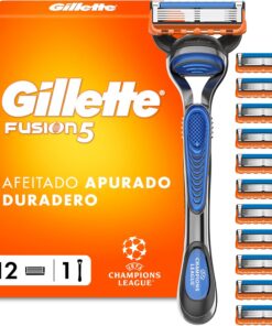 Gillette - Afeitadora para hombre Fusion5, edición especial, mango reutilizable y 12 recambios con 5 cuchillas anti-Fricción, hoja de precisión para un afeitado facial eficiente, cartucho con banda