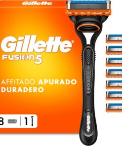 Gillette Fusion5 Maquinilla De Afeitar Para Hombre Con Recambios, 1 Mango, 8 Cuchillas Con 5 Hojas, Banda De Gel Lubricante y Recortadora De Precisión | 1 Mango + 8 Cuchillas de Afeitar con 5 Hojas, Banda de Gel Lubricante Y Recortadora de Precisión, Afeitado Apurado