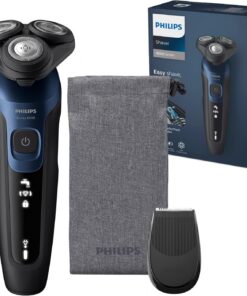 Philips Serie 5000 Afeitadora Eléctrica Hombre, Máquina de Afeitar Barba con recortadora, 27 cuchillas, Cabezal flexible 360º, 50min de uso, En Seco y Húmedo, Recargable, Funda, S5465/18, Azul Metal