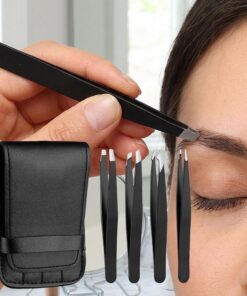 Juego de 16 pinzas profesionales de acero inoxidable para cejas, gran precisión para vello facial, astillas y depilación encarnada (9,6 cm)