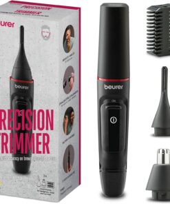 Beurer MN3X Recortadora de precisión, Cortapelos a pilas, 3 accesorios de alta calidad, Recortadora para dar forma y recortar el vello de la nariz, orejas y cejas, resistente al agua
