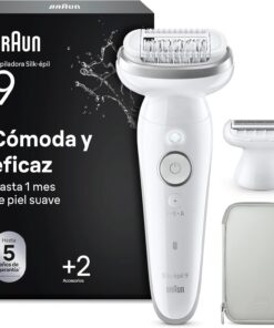 Braun Silk·épil 9 Depiladora Eléctrica Mujer, 9-041, Plata | Depiladora Corporal con Cabezal Pivotante, Peine Recortador Y Funda, Depila, Rasura Y Recorta, Resistente al Agua