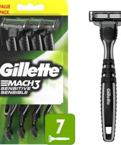 Gillette Mach3 Sensitive - Maquinillas de afeitar desechables para hombre, cabeza giratoria para un afeitado cómodo y apurado, 7 unidades