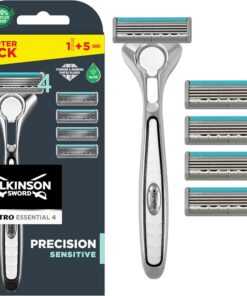 Wilkinson Sword Quattro Titanium Sensitive - Maquinilla de Afeitar con Hojas de Titanio para Hombre + 5 Recambios de Cuchillas de Afeitar de 4 Hojas más 1 Hoja de Precisión Adicional
