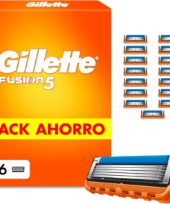 Gillette Fusion5 Cuchillas de Afeitar Hombre, Pack de 16 | Recambios para Maquinillas de Afeitar con 5 Hojas, Banda de Gel Lubricante Y Recortadora de Precisión