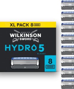 Wilkinson Sword Hydro 5 Maquinillas para hombre, pack recambios, hidratantes, cuchillas con revestimiento de carbono, 8 recambios de cuchilla