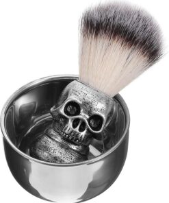 STOBAZA Kit de Brocha de Afeitar Profesional para Hombre con Cuenco de Acero Inoxidable y Mango Cómodo para Uso en Barbería Casa