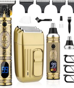 Saoilli Recortadora de pelo profesional para hombres, cortadora de pelo para hombres, juego de afeitadora de pelo de nariz, cortadora de barbero inalámbrica, recortadora de barba con hoja en T,