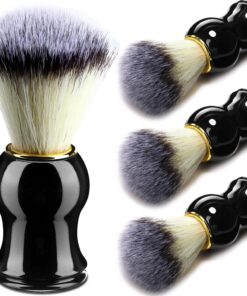 Patelai Brocha de afeitar para hombre, 4 brochas de afeitar hechas a mano para afeitado húmedo, cepillo de afeitado con mango negro, cerdas de pelo de alta calidad, mango de bambú cómodo, regalo