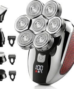 Afeitadoras de cabeza para hombres calvos, maquinilla de afeitar eléctrica flotante 7D, kit de aseo profesional 5 en 1 con pantalla LED, afeitadora inalámbrica húmeda y seca, recargable tipo C para