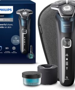 Philips Shaver serie 5000, afeitadora eléctrica Wet & Dry con tecnología SkinIQ, cortapatillas desplegable, estuche de viaje, Quick Clean Pod, azul eléctrico, modelo S5889/50