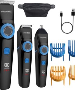 BarberBoss Kit de recortador de barba y pelo 3 en 1 para hombre, peluquero inalámbrico con accesorio para nariz y oreja, esfera de longitud ajustable, kit de aseo para hombres