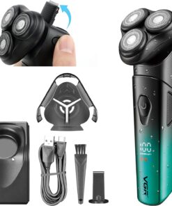 VGR V-391 - Afeitadora eléctrica para hombre con recortadora emergente, maquinilla de afeitar giratoria de cabeza magnética, soporte de carga de montaje en pared, IPX6 impermeable en húmedo y seco