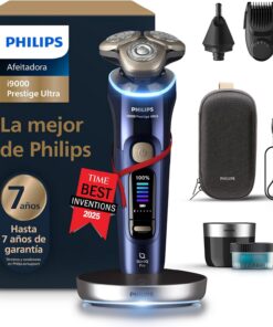 Philips i9000 Prestige Ultra, Afeitadora Eléctrica Hombre, Máquina de Afeitar Barba Seco y Mojado, SkinIQ Pro, Base de Carga, Recargable, Estuche, Centro de limpieza, Recortador, Naricero, XP9401/38