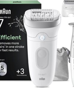 Braun Silk·épil 7 Depiladora Eléctrica Mujer, 7-241, Plata | Depiladora Corporal Inalámbrica con Cabezal Ancho, Peine Recortador Y Recortadora para Bikini, Resistente al Agua