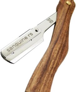 Cuchilla de afeitar con mango de madera, cuchilla corte recto de garganta, cuchilla y funda