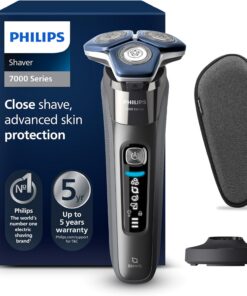 Philips Serie 7000 Afeitadora Eléctrica Hombre, Máquina de Afeitar Barba con Recortadora, 45 cuchillas, Para piel sensible, 60min de uso, En Seco y Húmedo, Recargable, Base Carga, S7887/35, Gris