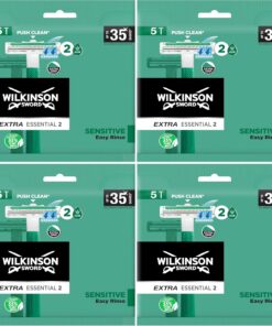 Wilkinson Sword Extra 2 Sensitive - 5 Maquinillas de Afeitar Desechables de 2 Hojas para Hombre, Mango Antideslizante y Botón de Limpieza (Paquete de 4)