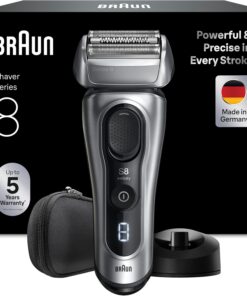Braun Series 8 Afeitadora Eléctrica Hombre, 8617S, Plata | Máquina de Afeitar con Cabezal de Precisión Y Recortadora, Recargable, 60 Min de Uso, Base de Carga Y Estuche de Viaje