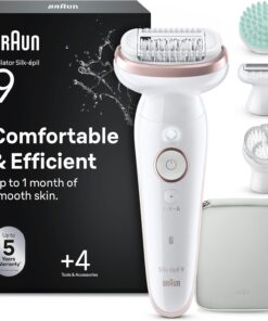 Braun Silk-épil 9 SkinSpa - Set todo en uno, depiladora para mujer, depiladora de larga duración, cabezal de afeitado, cabezal de masaje, color blanco y rosa