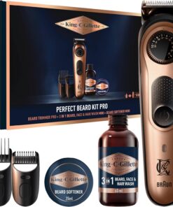 King C. Gillette Kit Barba Hombre con Recortadora de Barba Hombre | Recortadora Barba Pro + Gel Limpiador para Vello Facial 60ml + Mini Bálsamo Suave 25ml, Regalos Originales para Hombre