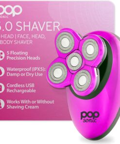 Pop Sonic Afeitadora eléctrica de 5 cabezales – Afeitadora facial, cabeza y cuerpo – (morado) – Recortadora recargable por USB impermeable – Cabezales de precisión flotantes – Maquinillas de afeitar