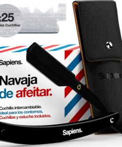 Sapiens Navaja de Afeitar | Con 25 Medias Cuchillas de Afeitar + Funda Protectora - Ideal para afeitar los contornos de barba