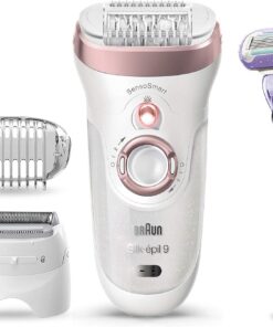 Braun Silk-épil 9 9-870 Depiladora Mujer Eléctrica para Depilación Duradera, Incluye Maquinilla Venus, Capuchón de Masaje, Cabezal de Rasurado y Recorte, Blanco/Oro Rosa