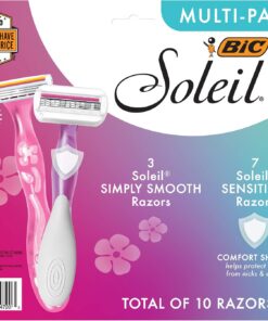 BIC Soleil maquinillas de afeitar desechables para mujer, paquete múltiple de 10 unidades, 3 máquinas de afeitar Soleil, 7 máquinas de afeitar sensibles Soleil, 3 cuchillas para un afeitado suave