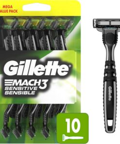 Gillette Mach3 Sensitive - Maquinillas de afeitar desechables para hombre, cabeza giratoria para un afeitado cómodo y apurado, 10 unidades
