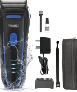 Wahl Clean and Close, afeitadora eléctrica para hombre, afeitadora de barba, afeitadora facial, lámina flexible, impermeable, fácil de limpiar, agarre de goma, pantalla LED de alimentación, negro y