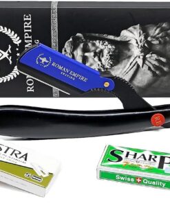 Razor Blades Club Imperio Romano de Afeitar Hércules Nueva Maquinilla de Afeitar Recta | Maquinilla de Afeitar Profesional para Barba, Bigote y Contornos Azul 20 Unidades (Paquete de 1)
