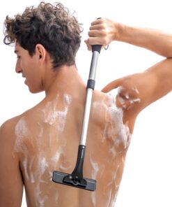 InnovaGoods® Afeitadora de Espalda y Cuerpo Extensible, Afeitadora Corporal con Cuchillas de Seguridad, Afeitado Húmedo o Seco, Afeitadora Ergonómica mango de aluminio. Incluye Cuchillas de Repuesto.