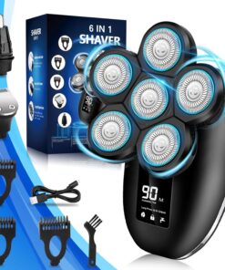 Afeitadora eléctrica para hombres, maquinilla de afeitar eléctrica 6 en 1 para hombres, IPX7 impermeable para hombre con cabezal giratorio con kit de afeitadoras con pantalla LED, regalos para marido