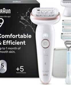 Braun Silk·épil 9 Depiladora Eléctrica Mujer, 9-130 Blanco/Flamenco | Set con Maquinilla Venus para La Zona Íntima, Peine Recortador Y Funda, Resistente al Agua, Depilación Suave Duradera