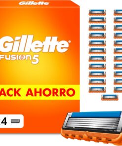 Gillette Fusion5 Cuchillas de Afeitar Hombre, Pack de 24 | Recambios para Maquinillas de Afeitar con 5 Hojas, Banda de Gel Lubricante Y Recortadora de Precisión