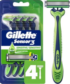 Gillette Sensor3 Sensitive - Maquinilla de afeitar desechable para hombre, 4 maquinillas de afeitar