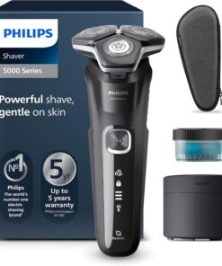 Philips Serie 5000 Afeitadora Eléctrica Hombre, Máquina de Afeitar Barba con Recortadora, 45 cuchillas, Cuida la piel, 60min de uso, En Seco y Húmedo, Recargable, Centro de Limpieza, S5898/50, Negro