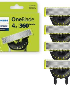Philips Norelco OneBlade 360 cuchillas, cuchillas de repuesto originales para afeitadora y recortadora eléctrica OneBlade, paquete de 4, QP440/80